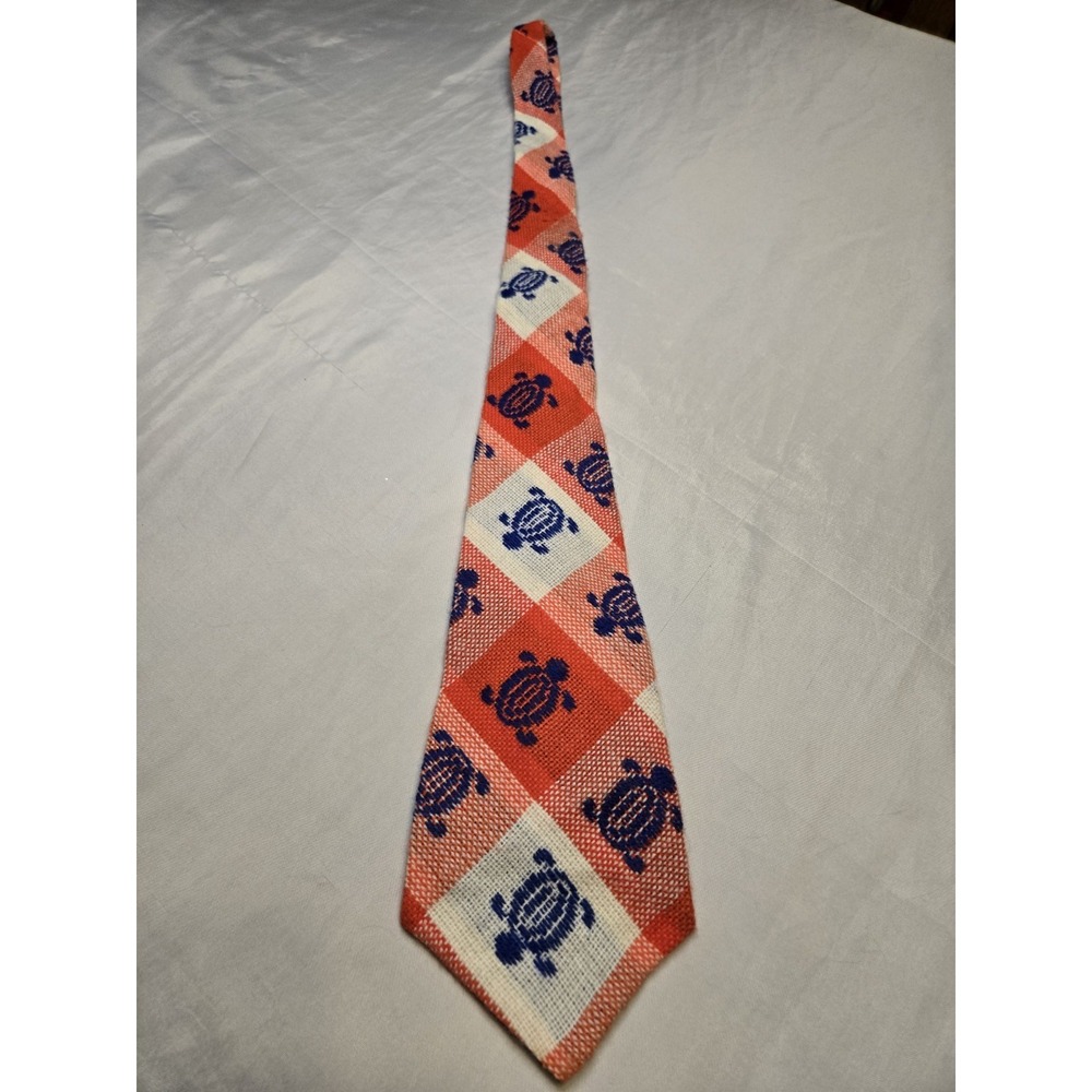 Sea‎ Turtle Red/White/Blue Cloth Neck Tie Vtg Unique Woven